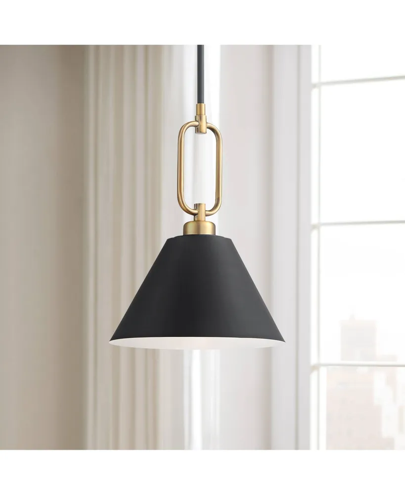 Stiffel Meyer Black Warm Gold Mini Pendant Light 11 1/2" Wide Modern White Inner Cone Shade Fixture for Dining Room House Home Foyer Kitchen Entryway