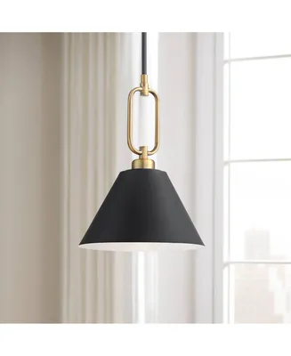 Meyer Black Warm Gold Mini Pendant Light 11 1/2" Wide Modern White Inner Cone Shade Fixture for Dining Room House Home Foyer Kitchen Entryway Bedroom