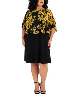 Connected Plus Size Printed Overlay Sheath Dress