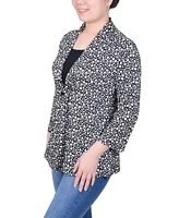 Ny Collection Petite Puff Print 3/4 Sleeve Two-Fer Top