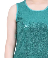 Ny Collection Petite Sleeveless Sequined Tank with Combo Banding Top