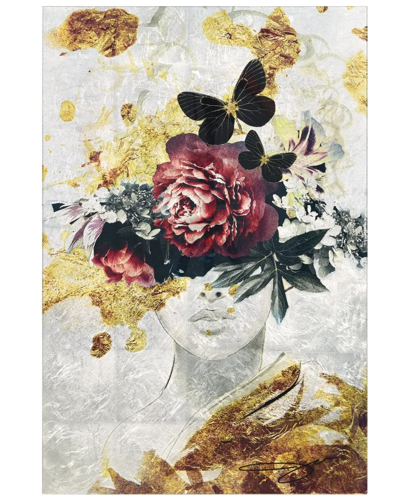 Empire Art Direct "gold-tone Elegance" Reverse Printed Tempered Glass with Silver-Tone Leaf, 36" x 24" x 0.2"