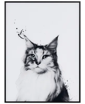 Empire Art Direct "Siberian Cat" Pet Paintings on Printed Glass Encased with A Black Anodized Frame, 24" x 18" x 1"