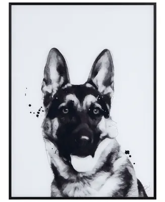 Empire Art Direct "German Shepherd" Pet Paintings on Printed Glass Encased with A Black Anodized Frame, 24" x 18" x 1"