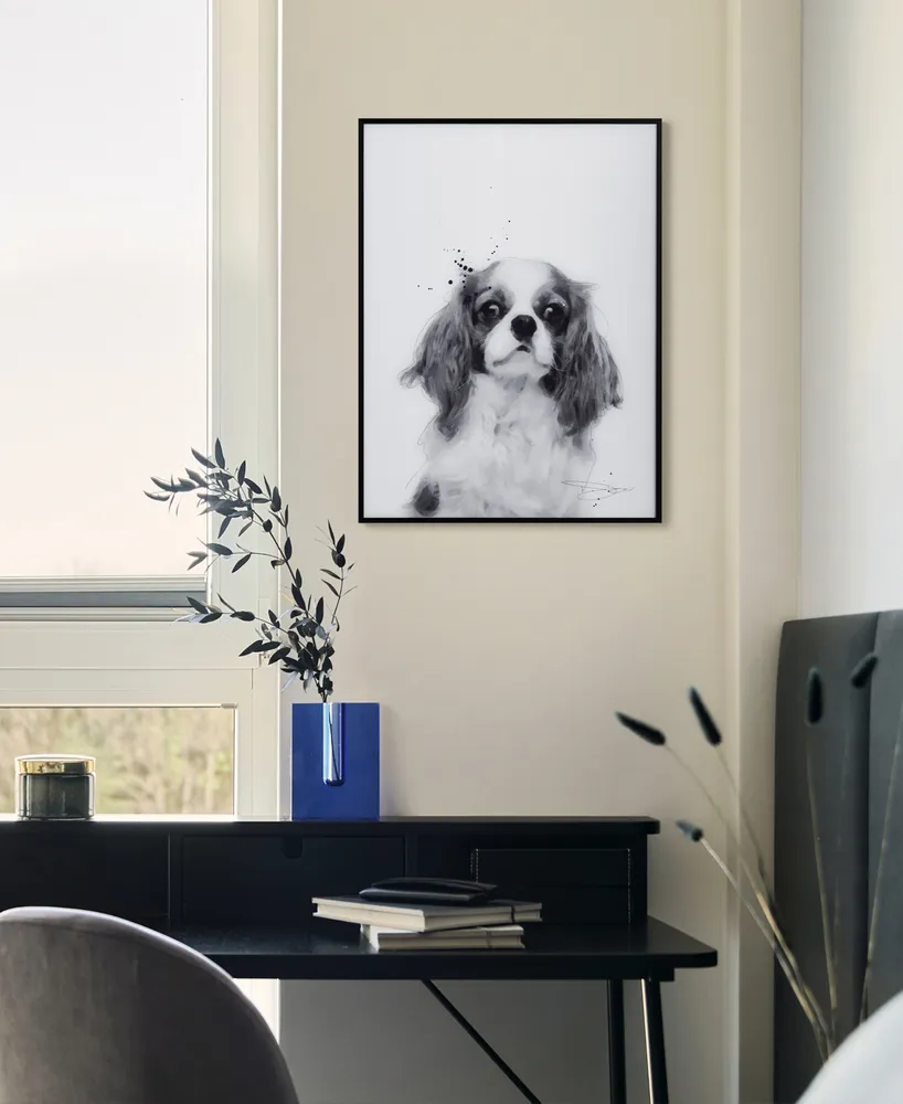 Empire Art Direct "King Charles Spaniel" Pet Paintings on Printed Glass Encased with A Black Anodized Frame, 24" x 18" x 1"