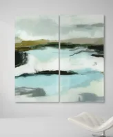 Empire Art Direct "Textured Ocean Tide Ii Ab" Frameless Free Floating Tempered Glass Panel Graphic Wall Art Set of 2, 72" x 36" x 0.2" Each