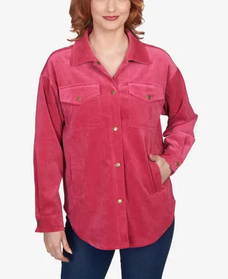 Ruby Rd. Petite Button Up Solid Corduroy Shacket