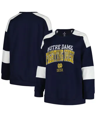 Women's Profile Navy Distressed Notre Dame Fighting Irish Plus Size Striped Pullover Sweatshirt