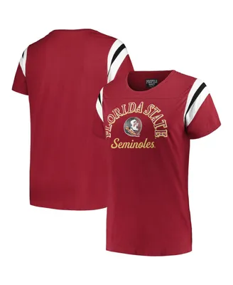 Women's Profile Garnet Florida State Seminoles Plus Size Striped Tailgate Crew Neck T-shirt