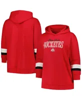 Women's Profile Scarlet Ohio State Buckeyes Plus Badge Bridge Stripe Pullover Hoodie