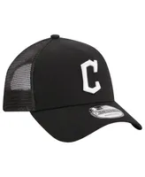 Men's New Era Black Cleveland Guardians A-Frame 9FORTY Trucker Adjustable Hat