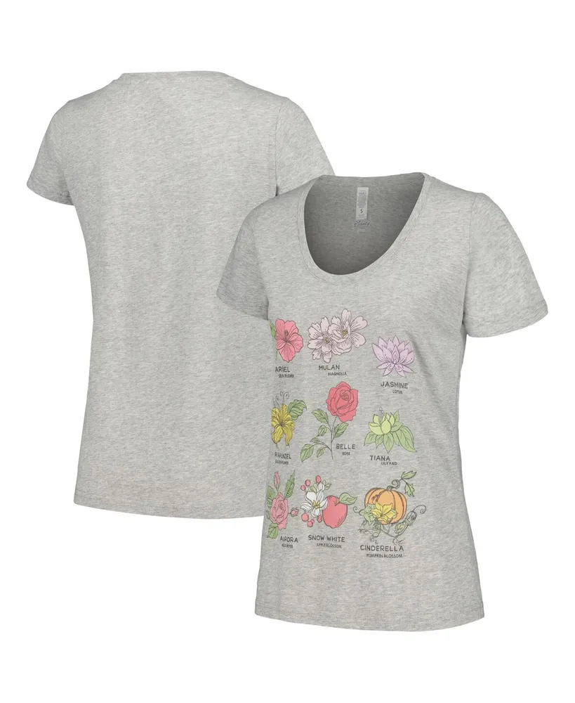 Women's Mad Engine Heather Gray Disney Princess Flowers Scoop Neck T-shirt