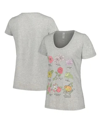 Women's Mad Engine Heather Gray Disney Princess Flowers Scoop Neck T-shirt