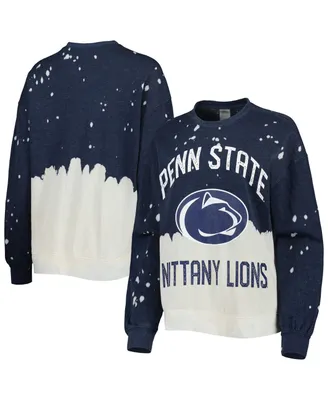 Women's Gameday Couture Navy Distressed v Penn State Nittany Lions Twice As Nice Faded Dip-Dye Pullover Long Sleeve Top