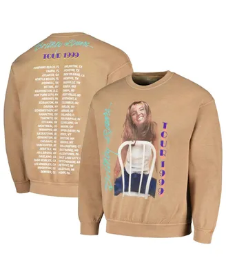 Men's Tan Distressed Britney Spears Tour Washed Pullover Sweatshirt