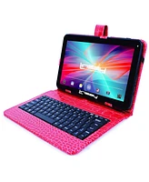 New Linsay 10.1" Tablet Octa Core 128GB with Exclusive Luxury Red Crocodile Style Keyboard Newest Android 14