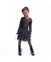 Imoga Collection Little Girls Samantha FW23 Pebble Metallic Knit Pleated Mesh Chiffon Dress
