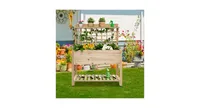 Wooden Raised Garden Bed with Wheels Trellis and Storage Shelf