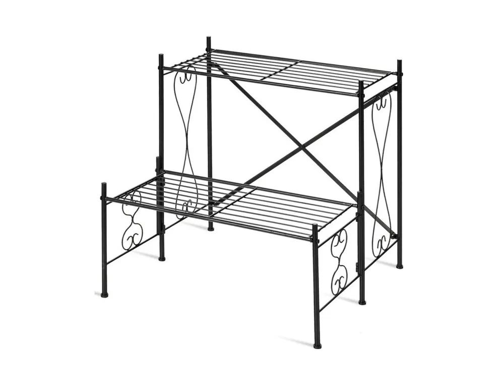 2-Tier Metal Plant Stand Garden Shelf