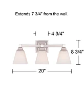 Mencino-Opal Wall Mount Light Satin Nickel Silver Metal Hardwired 20" Wide 3-Light Fixture Etched White Glass Shade for Bathroom Vanity Mirror House H