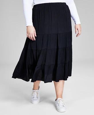 And Now This Plus Pull-On Tiered Midi Skirt