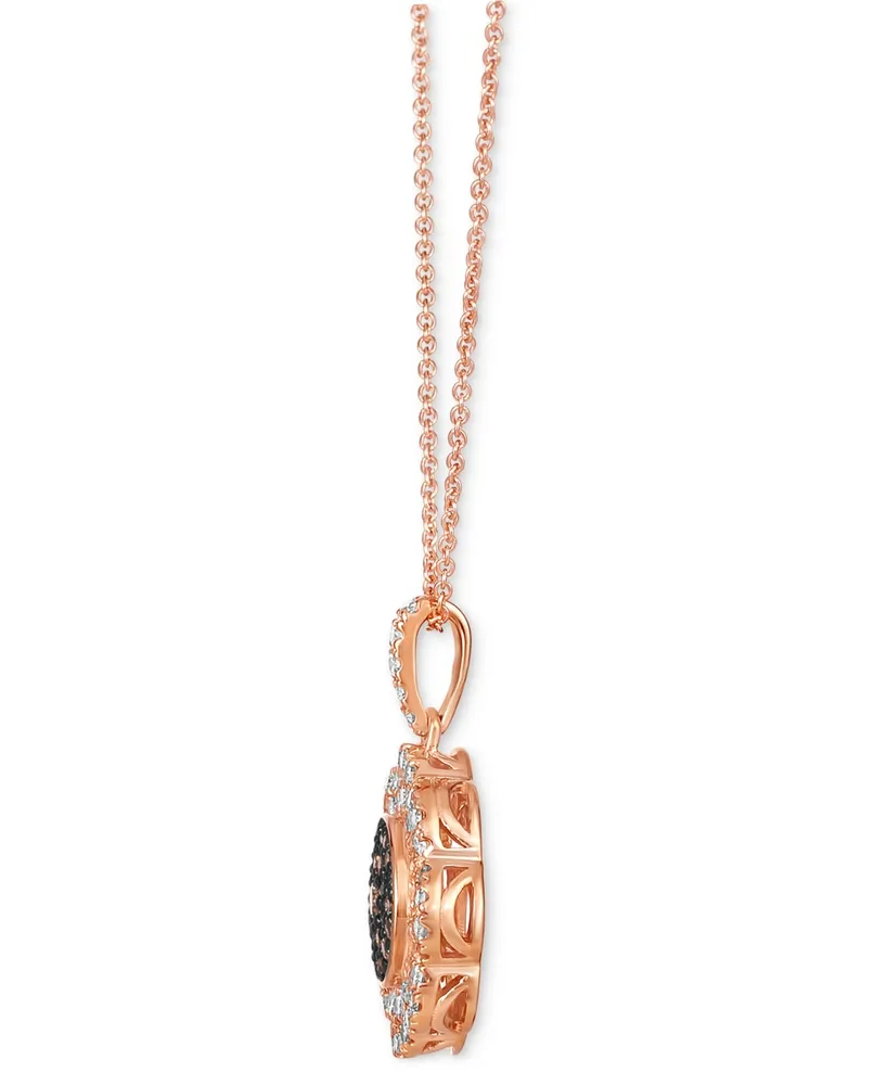 Le Vian Chocolate Diamond & Nude Diamond Flower Cluster 18" Adjustable Pendant Necklace (3/4 ct. t.w.) in 14k Rose Gold