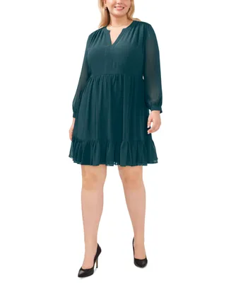 Vince Camuto Plus Size Long-Sleeve Split-Neck Dress