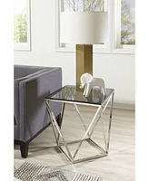 Aria 22" Smoked Glass and Polished Stainless Steel End Table