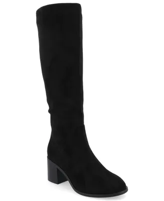Journee Collection Women's Romilly Tru Comfort Foam Stacked Block Heel Round Toe Regular Calf Boots