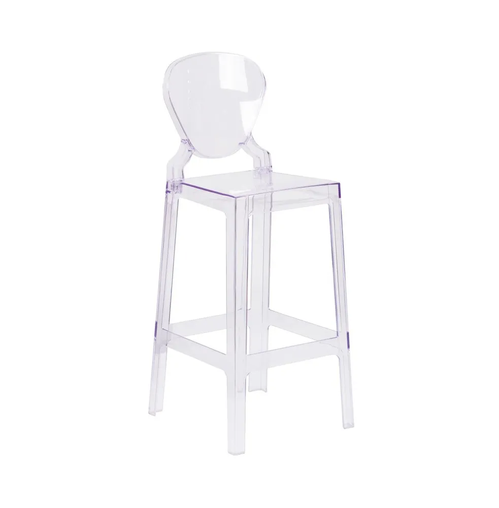 Emma+Oliver Ghost Barstool In Transparent Crystal With Tear Back