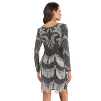 Lara Women's Long Sleeve Beaded V-Neck Fringe Cocktail Dress