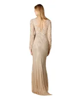 Lara Women's - Fitted Long Sleeve Beaded Gown