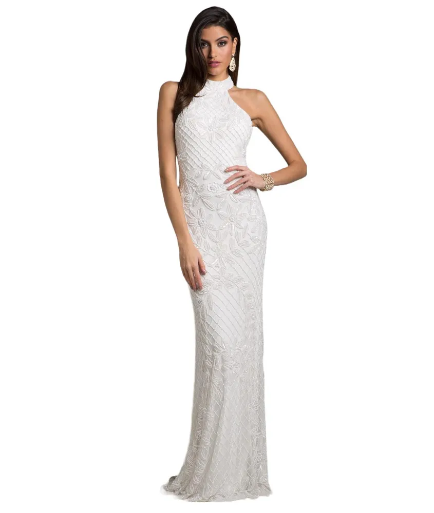 Lara Women's Lattice-Beaded Halter Neck Sheath Wedding Gown