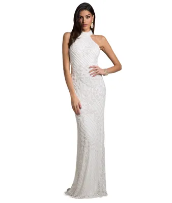 Lara Women's Lattice-Beaded Halter Neck Sheath Wedding Gown