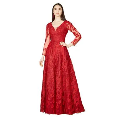 Lara Women's Long Sleeve V-Neck Ballgown