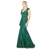 Lara Women's Cap Sleeve Mermaid Beaded Gown