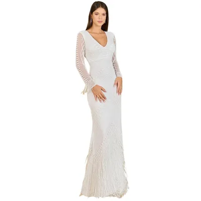 Lara Women's Long Sleeve Fringe Bridal Gown