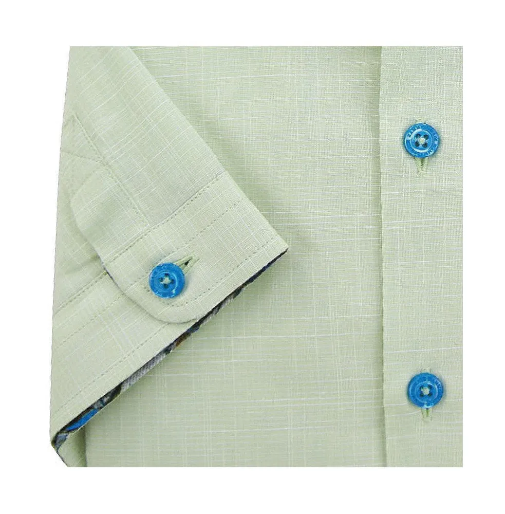 Hammer Made - Men's Cotton Green Short Sleeve Button Down Shirt with Spread Collar