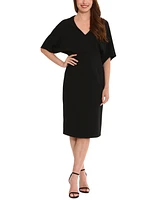 London Times Women's V-Neck Scuba-Crepe Midi Dress