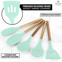 5 Piece Silicone Utensils Set with Authentic Acacia Wood Handles