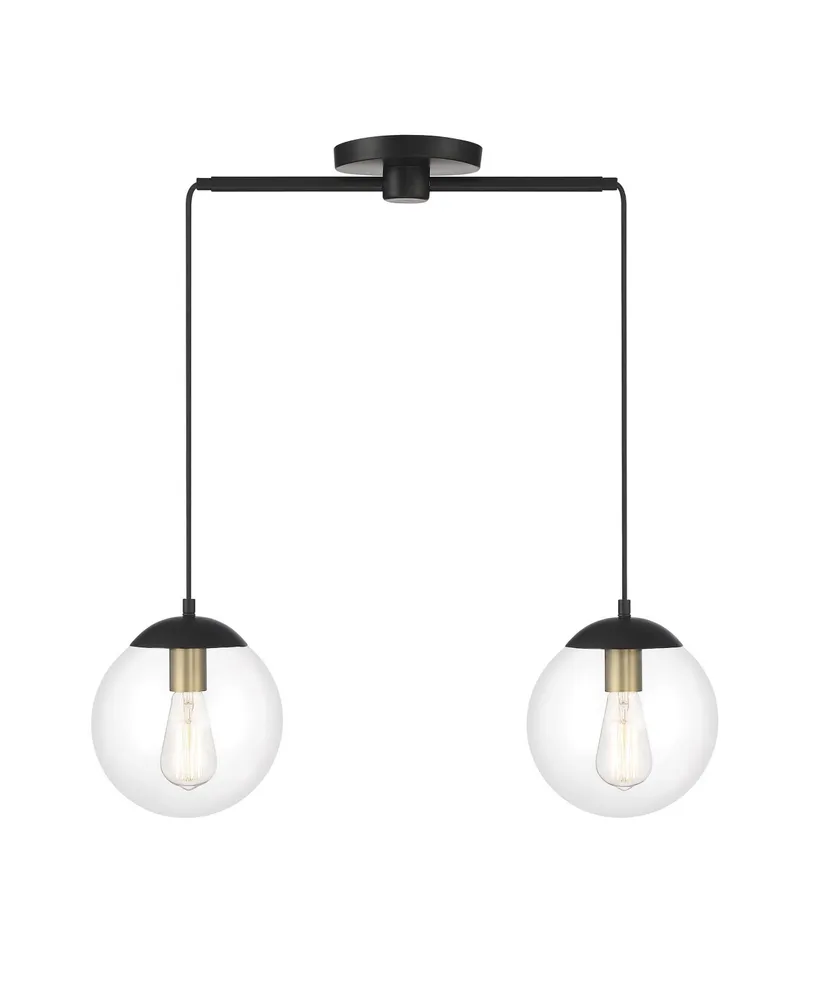 Trade Winds Lighting Trade Winds Libra 2-Light Linear Chandelier in Matte Black with Natural Brass