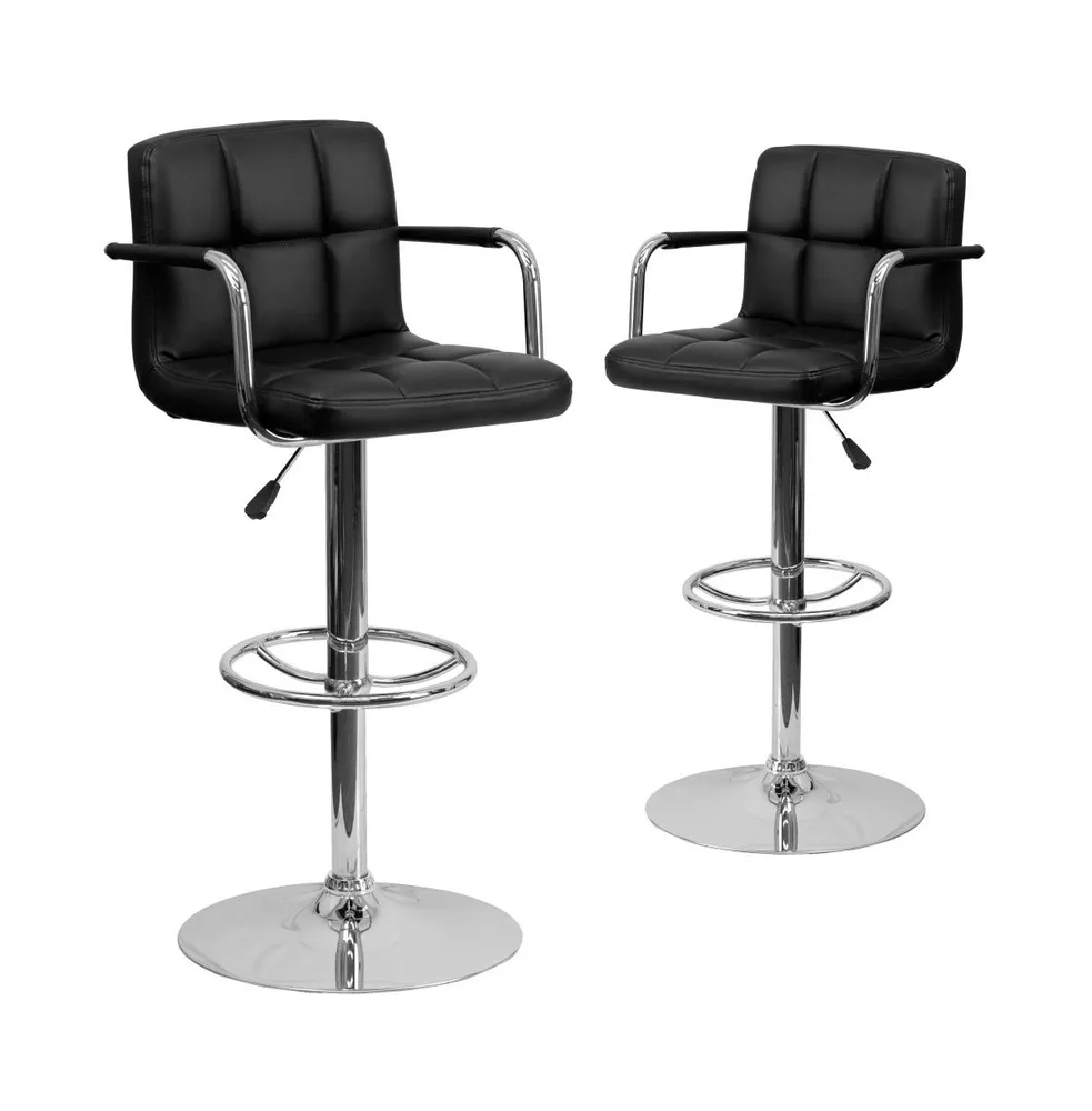 Emma+Oliver Adjustable Bar Stools | Set Of 2 Counter Height Barstools With Back And Armrest