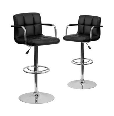 Emma+Oliver Adjustable Bar Stools | Set Of 2 Counter Height Barstools With Back And Armrest