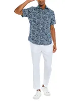 Nautica Men's Palm Print Short-Sleeve Button-Up Shirt