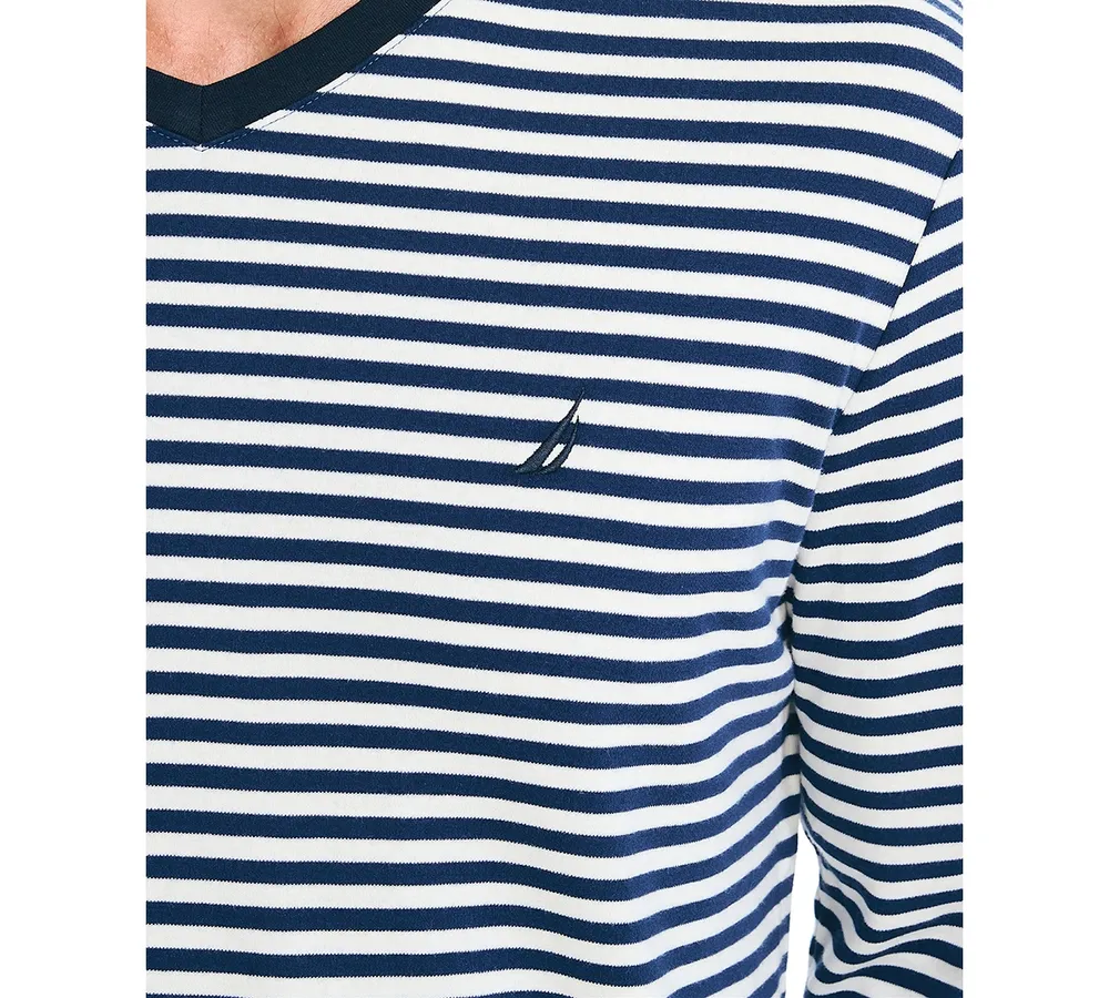 Nautica Men's V-Neck Striped Long Sleeve T-Shirt
