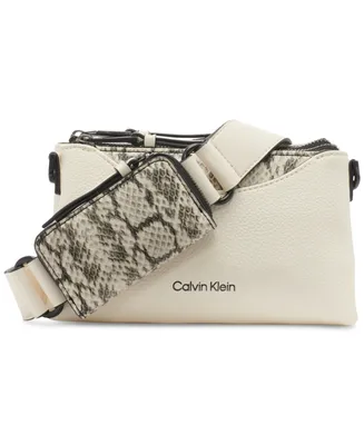 Calvin Klein Chrome Adjustable Zip Crossbody with Zippered Pouch