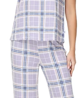 Echo Women's 2 Piece Printed Short Sleeve Henley Top with Wide Pants Pajama Set