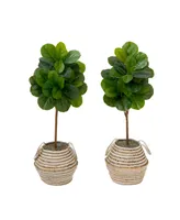 Nearly Natural 42" Artificial Fiddle Leaf Fig Tree with Handmade Jute Cotton Basket with Tassels Diy Kit Set of 2