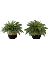 Nearly Natural 23" Artificial Boston Fern Plant with Handmade Jute Cotton Basket Diy Kit Set of 2