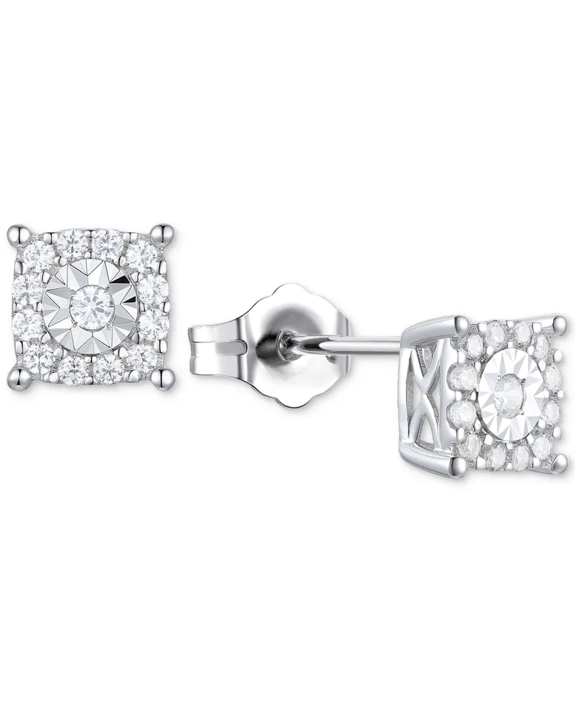 Diamond Square Halo Stud Earrings (1/4 ct. t.w.) in Sterling Silver